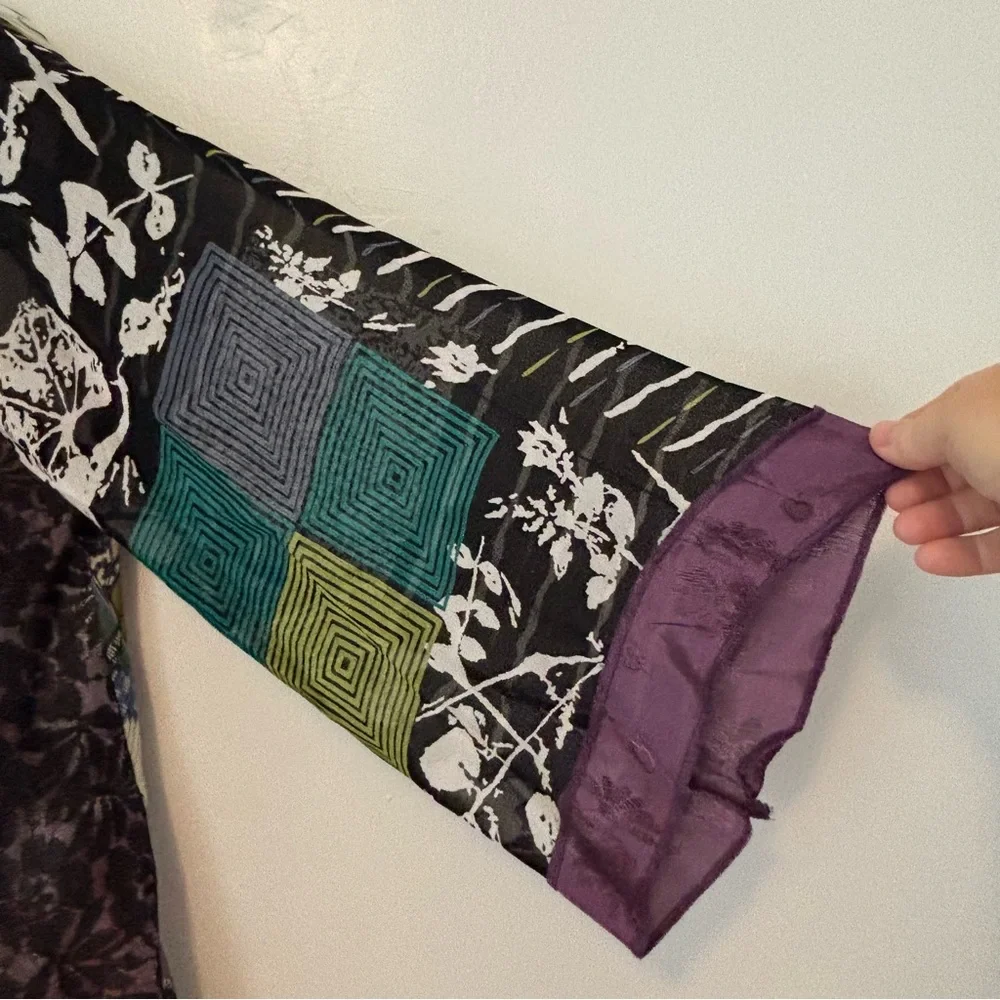 Sterling Styles kimono top purple Oriental patchwork pattern one size - Picture 4 of 10